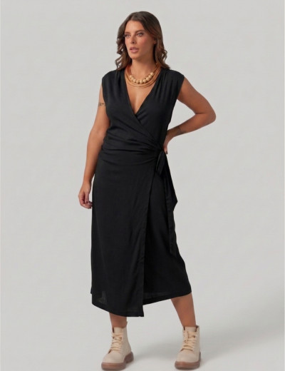 Vestido Linho Envelope Preto