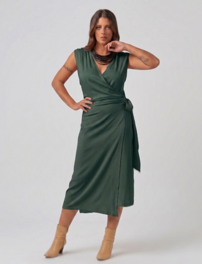 Vestido Linho Envelope Verde Salvia