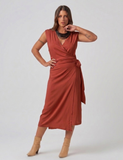 Vestido Linho Envelope Marrom Argila