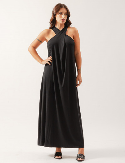 Vestido Decote Transpassado Preto