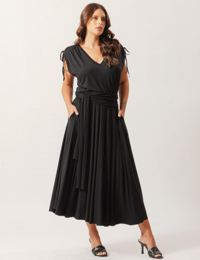 Saia Midi Malha Faixa Amarração Preto