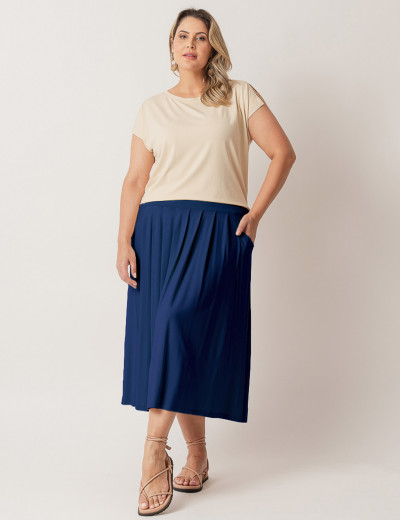Saia com Pregas Azul Marinho