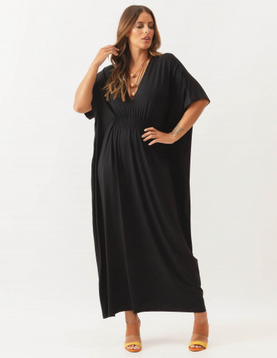 Vestido Kaftan Franzido Preto
