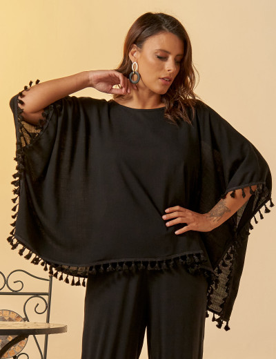 Blusa Kaftan Linho Preta