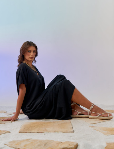 Vestido Linho Prega Preto