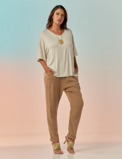 Calça Clássica Linho Avelã