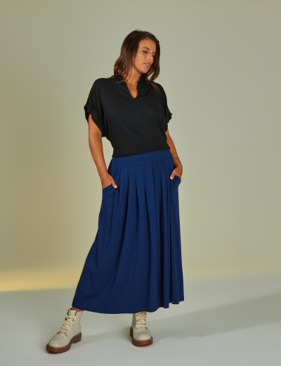 Saia com Pregas Azul Marinho