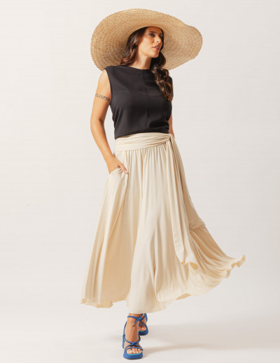 Saia Midi Malha Faixa Amarração Gelato