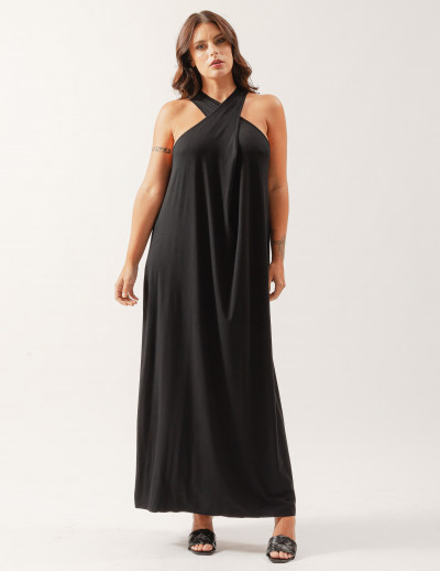 Vestido Decote Transpassado Preto