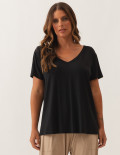 Camiseta Decote V Manga Curta Preta
