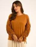 Blusa Lã Manga Franzida Laranja Ferrugem