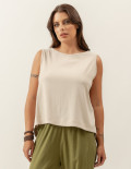 Blusa Cropped Linho Bege Aveia