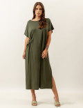 Vestido Drapeado Malha Verde Militar