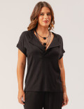 Blusa Linho Pala Decote Preto