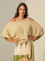 Blusa Abertura Ombros Faixa Cáqui
