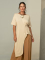 Blusa Assimétrica Franzida Areia