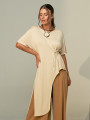 Blusa Assimétrica Franzida Areia