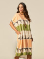 Vestido Kaftan Viscose Estampa Arcos