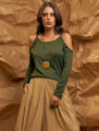Blusa Ombro M\L Canelado Verde Militar
