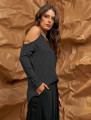 Blusa Ombro M\L Canelado Preto