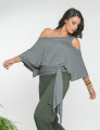 Blusa Abertura Ombros Faixa Cinza Mescla