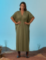 Vestido Kaftan Franzido Verde Botânico