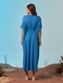 Vestido Kaftan Franzido Azul Mineral