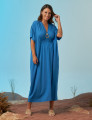Vestido Kaftan Franzido Azul Mineral