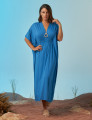 Vestido Kaftan Franzido Azul Mineral