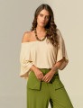 Blusa Soft Gola V Areia