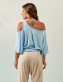 Blusa Abertura Ombros Faixa Azul Brisa