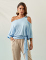 Blusa Abertura Ombros Faixa Azul Brisa