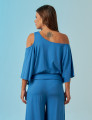 Blusa Abertura Ombros Faixa Azul Mineral