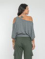 Blusa Abertura Ombros Faixa Cinza Mescla