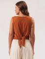 Blusa Cropped Linho Marrom Terra