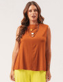 Blusa Linho Recorte Pespontado Marrom Terra