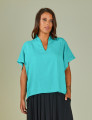 Blusa Gola Linho Azul Caribe