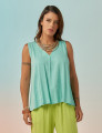 Blusa Linho Decote V Azul Salina
