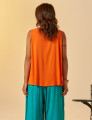 Blusa Linho Decote V Tangerina