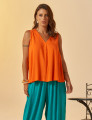 Blusa Linho Decote V Tangerina