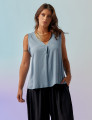Blusa Linho Decote V Celeste