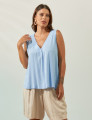 Blusa Linho Decote V Azul Brisa