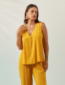 Blusa Linho Decote V Amarelo Mel
