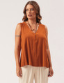 Blusa Linho Decote V Marrom Terra