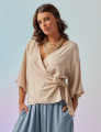Blusa Envelope Amarração Linho Bege Palha
