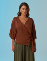 Blusa Envelope Amarração Linho Marrom Cacau