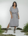 Vestido Linho Faixa Amarração Cinza Granizo