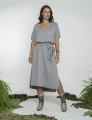Vestido Linho Faixa Amarração Cinza Granizo