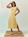 Vestido Fenda Bicolor Amarelo Solar