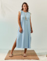 Vestido Fenda Bicolor Azul Brisa